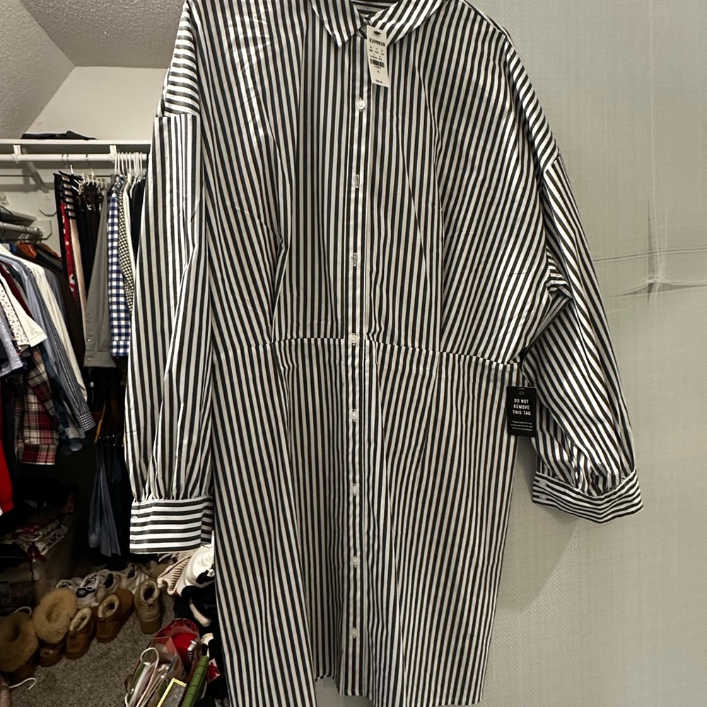 Black and White Striped Men's Shirt Dress